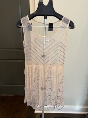 Free People Blush Sheer Tank with Lavender Beaded Chevron Stripes